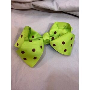 Lime Green Brown Polka Dot Grosgrain Ribbon Hair Bow Alligator Clip Kids